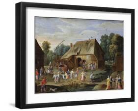 Gentry at a Peasant Dance in a Farmyard-Jan van Kessel-Framed Giclee Print