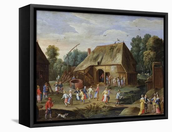 Gentry at a Peasant Dance in a Farmyard-Jan van Kessel-Framed Stretched Canvas