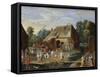 Gentry at a Peasant Dance in a Farmyard-Jan van Kessel-Framed Stretched Canvas