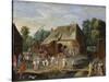 Gentry at a Peasant Dance in a Farmyard-Jan van Kessel-Stretched Canvas