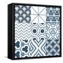 Geo 9Patch Blue-Jace Grey-Framed Stretched Canvas