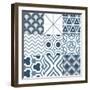 Geo 9Patch Blue-Jace Grey-Framed Art Print