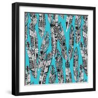 Geo Feathers Turquoise Blue-Sharon Turner-Framed Art Print