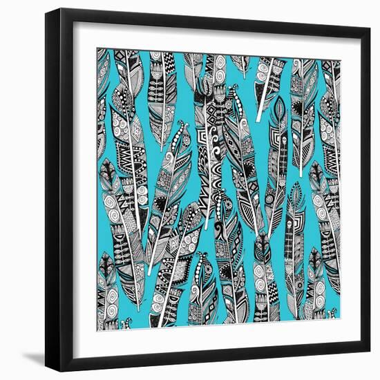 Geo Feathers Turquoise Blue-Sharon Turner-Framed Art Print