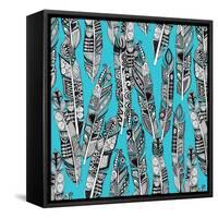 Geo Feathers Turquoise Blue-Sharon Turner-Framed Stretched Canvas