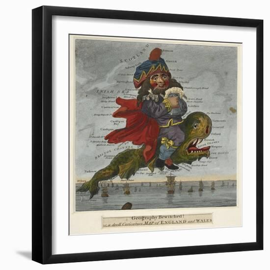 Geography Bewitched!, A Droll Caricature Map of England and Wales, Dighton Del., ca. 1795-null-Framed Giclee Print