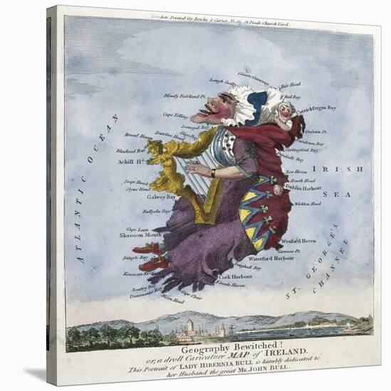 Geography Bewitched!, Droll Caricature Map of Ireland, ca.1796-null-Stretched Canvas