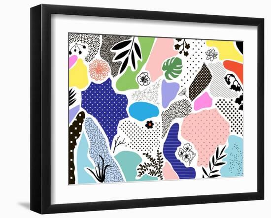 Geometric Collage With Floral Elements And Textures-Lera Efremova-Framed Art Print