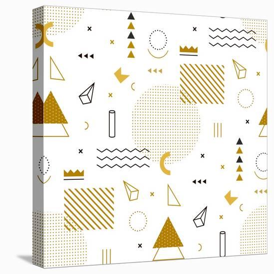 Geometric Gold Pattern for Fashion and Wallpaper. Memphis Style for Fashion.-Fay Francevna-Stretched Canvas