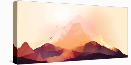 Geometric Mountain and Sunset Background - Vector Illustration-Inbevel-Stretched Canvas