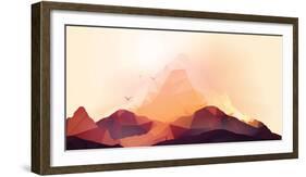 Geometric Mountain and Sunset Background - Vector Illustration-Inbevel-Framed Photographic Print