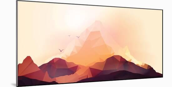 Geometric Mountain and Sunset Background - Vector Illustration-Inbevel-Mounted Photographic Print