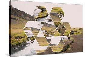 Geometric Mountain Landscape with River and Green Hills-Paolo De Gasperis-Stretched Canvas