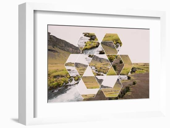Geometric Mountain Landscape with River and Green Hills-Paolo De Gasperis-Framed Photographic Print