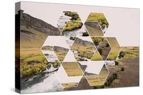 Geometric Mountain Landscape with River and Green Hills-Paolo De Gasperis-Stretched Canvas