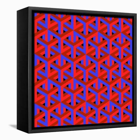 Geometric Optical Art Background in Red and Blue.-jkerrigan-Framed Stretched Canvas