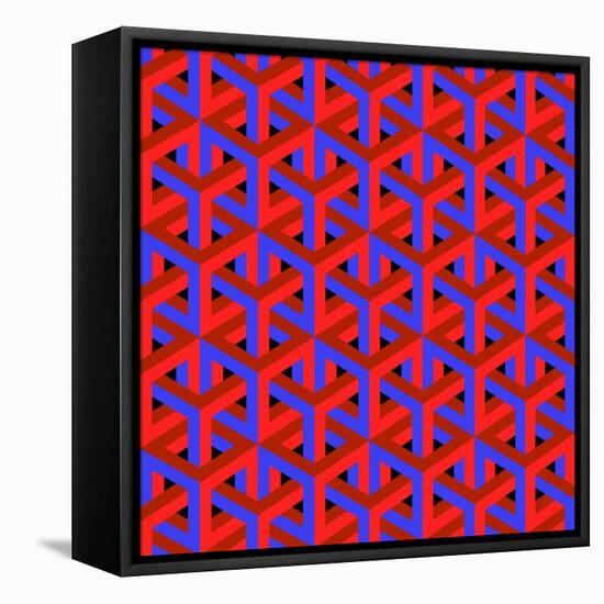 Geometric Optical Art Background in Red and Blue.-jkerrigan-Framed Stretched Canvas