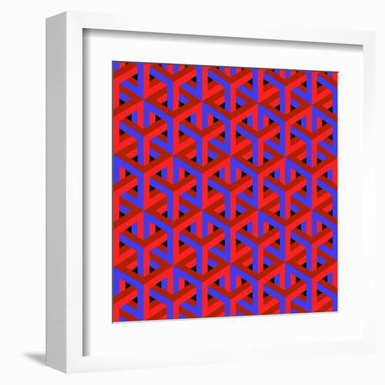 Geometric Optical Art Background in Red and Blue.-jkerrigan-Framed Art Print