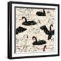 Geometric Pattern with Floating White Swans-incomible-Framed Art Print