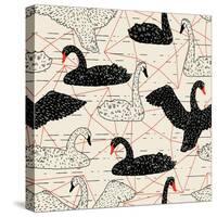 Geometric Pattern with Floating White Swans-incomible-Stretched Canvas
