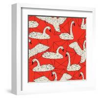 Geometric Pattern with Floating White Swans-incomible-Framed Art Print