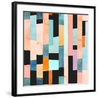 Geometric Seamless Pattern with Multicolor Stripes and Teals-Tasiania-Framed Art Print