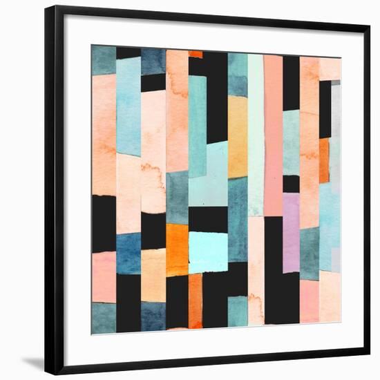 Geometric Seamless Pattern with Multicolor Stripes and Teals-Tasiania-Framed Art Print