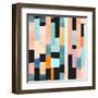 Geometric Seamless Pattern with Multicolor Stripes and Teals-Tasiania-Framed Art Print