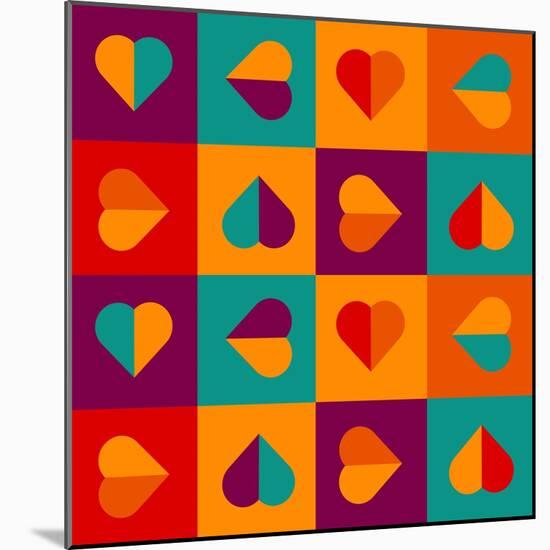 Geometrical Pattern With Hearts-Slanapotam-Mounted Art Print