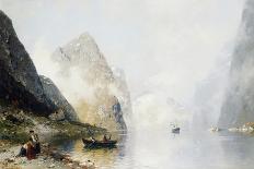 A Fjord Scene-Georg Anton Rasmussen-Framed Stretched Canvas