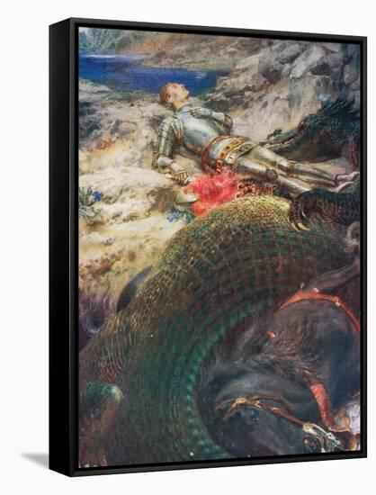 George and the Dragon, Illustration from 'King Albert's Book', Published c.1914-Briton Rivière-Framed Stretched Canvas
