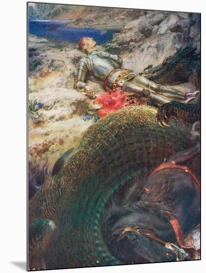 George and the Dragon, Illustration from 'King Albert's Book', Published c.1914-Briton Rivière-Mounted Giclee Print