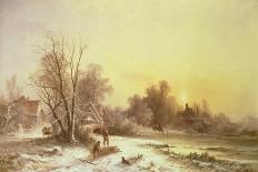 A Winter Landscape, Evening by George Augustus Williams-George Augustus Williams-Framed Stretched Canvas