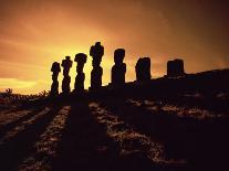 Easter Island Landscape with Giant Moai Stone Statues at Sunset, Oceania-George Chan-Photographic Print