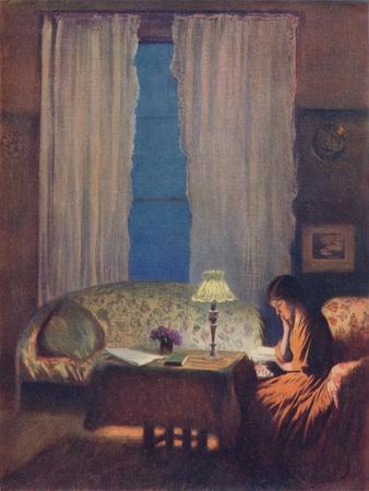 'Reading by Lamplight (Twilight: Interior)', 1909