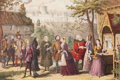 Sir John Falstaff on a Visit to His Friend Page at Windsor, Illustration from the Merry Wives of…