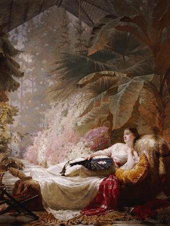 Portrait of Adelaide Maria Guinness, Reclining on a Sofa in a Conservatory, 1885