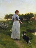 A Shepherdess with Her Dog and Flock in a Moonlit Meadow-George Faulkner Wetherbee-Giclee Print