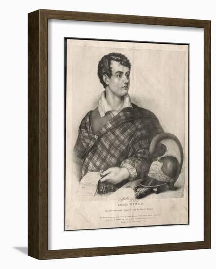 George Gordon Lord Byron English Poet as a Supporter of Greek Independence in 1826-A. Friedel-Framed Art Print