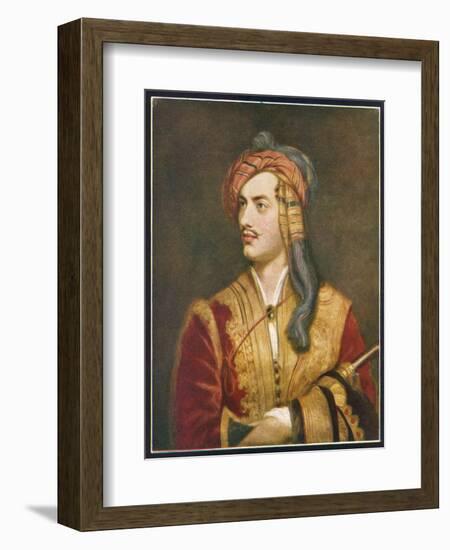 George Gordon Lord Byron English Poet Depicted Here in His Costume as a Greek Patriot-T. Phillips-Framed Photographic Print