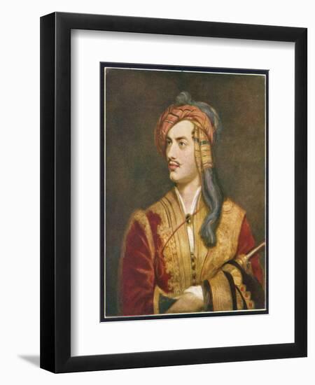 George Gordon Lord Byron English Poet Depicted Here in His Costume as a Greek Patriot-T. Phillips-Framed Photographic Print