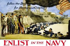 Follow the Boys in Blue for Home and Country, Enlist in the Navy Poster-George Hand Wright-Mounted Giclee Print