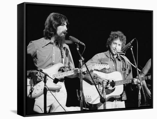 George Harrison and Bob Dylan during the Concert for Bangladesh at Madison Square Garden-Bill Ray-Framed Stretched Canvas