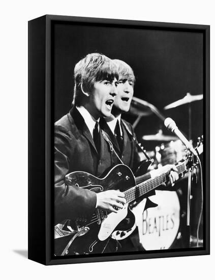 George Harrison (Left) and John Lennon of the Beatles-null-Framed Stretched Canvas