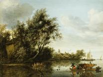 A River Landscape with Barges and Sailboats and a Church Beyond-George Henry Clements-Laminated Giclee Print