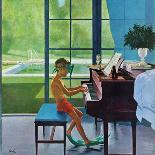 "Poolside Piano Practice," Saturday Evening Post Cover, June 11, 1960-George Hughes-Framed Giclee Print