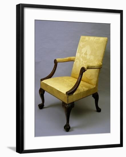 George II Style Armchair, Carved Wood, Padded Arms and Upholstered Back and Seat, Ca 1750-null-Framed Giclee Print