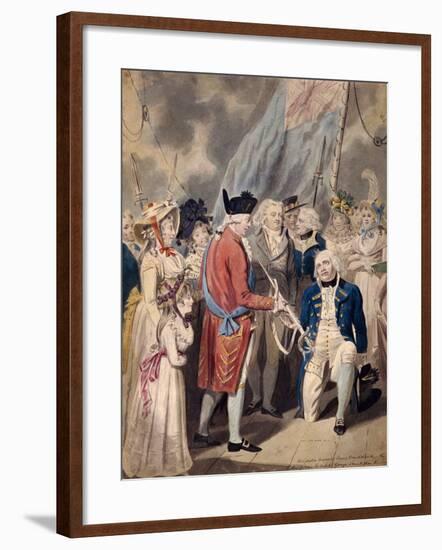 George III Presenting a Sword to Admiral Earl Howe, C1794-Isaac Cruikshank-Framed Giclee Print