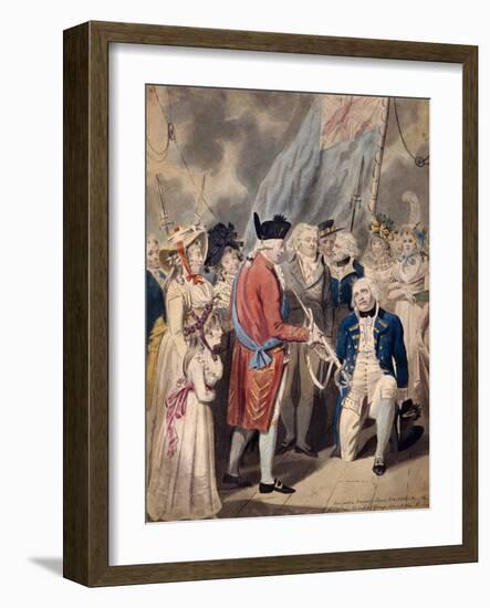 George III Presenting a Sword to Admiral Earl Howe, C1794-Isaac Cruikshank-Framed Giclee Print