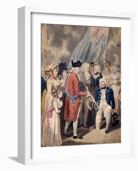 George III Presenting a Sword to Admiral Earl Howe, C1794-Isaac Cruikshank-Framed Giclee Print